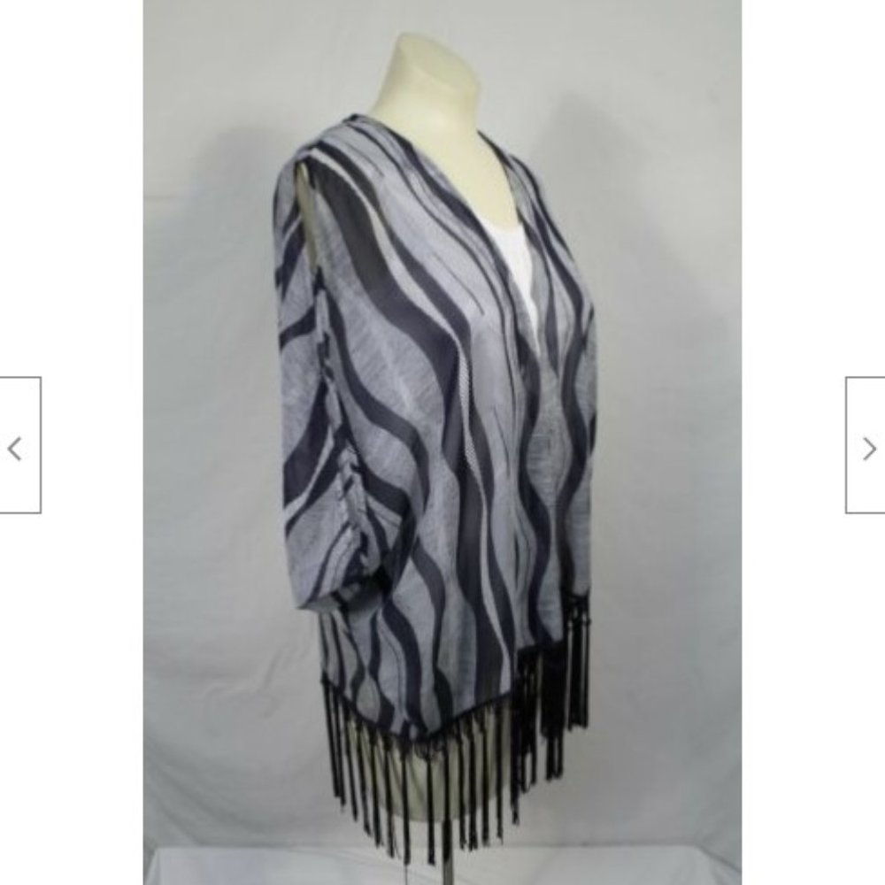 One Urban Day Navy Blue Boho Fringe Kimono Vest XL - Picture 2 of 5